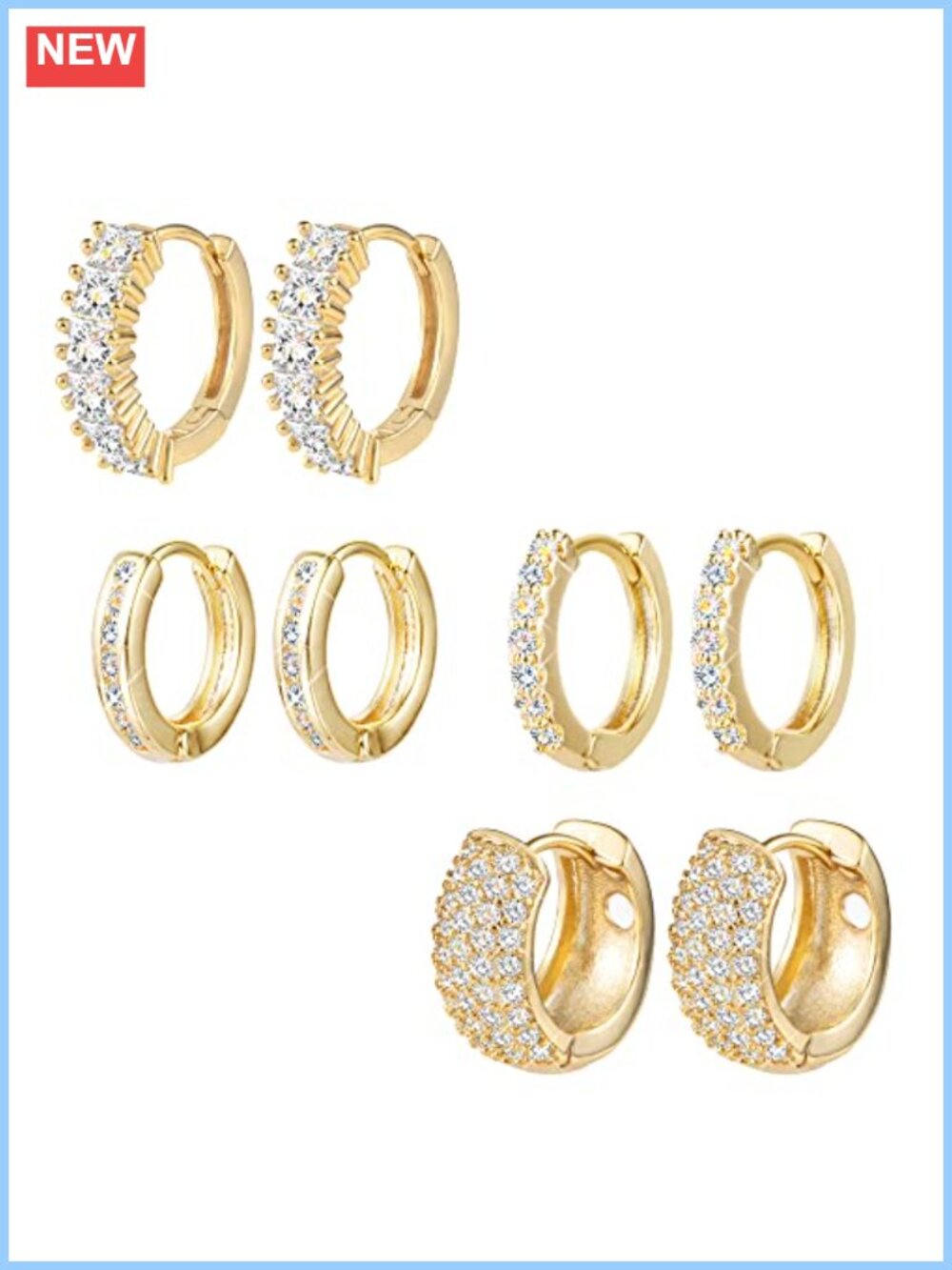 14K Gold Plated Cubic Zirconia Hoop Earrings Set Sterling Silver Post